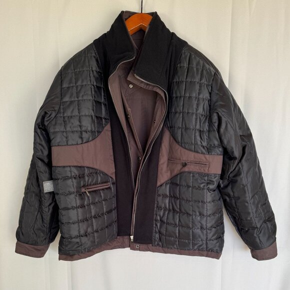 Vintage 90s Perry Ellis Portfolio Brown Double Collar Insulated  Coat Size XXL - Picture 10 of 16